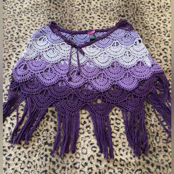 Lux Sweaters - Purple crochet poncho
